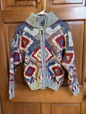 Fat Face Chunky Zip-Front Aztec Knit Cardigan Size 2